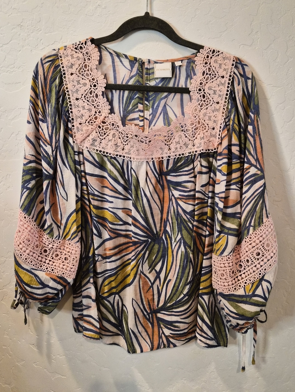 Zac & Rachel Women's Elbow Balloon Sleeve Top with Lace #0072